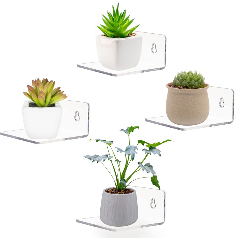 LUOBAO Acrylic Small Adhesive Wall Shelves,Mini Floating Shelves,Acrylic Display Shelves,Ledges for Pop Figures,Plant,Picture Photo Modern Wall for Bedroom Decor Living Room - Image 5